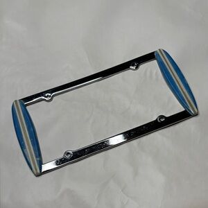 Surfboard Chrome License Plate Frame Surfer Surfing Blue Striped Longboard
